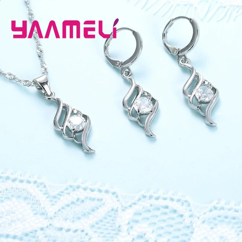Schmucksets für Frauen, Charms, 925er-Sterlingsilber, Farbe, Anhänger, Halskette, Creolen, modisch, klassisch, Halsbänder, Hochzeitsgeschenk