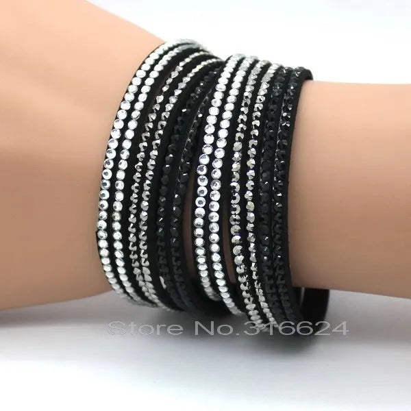 XQNI Marke Schmuck Schwarz Kristall Leder Armbänder Frauen Armreifen Trendy Mosaik Marke Strass Klassische Mädchen Charme Armbänder.