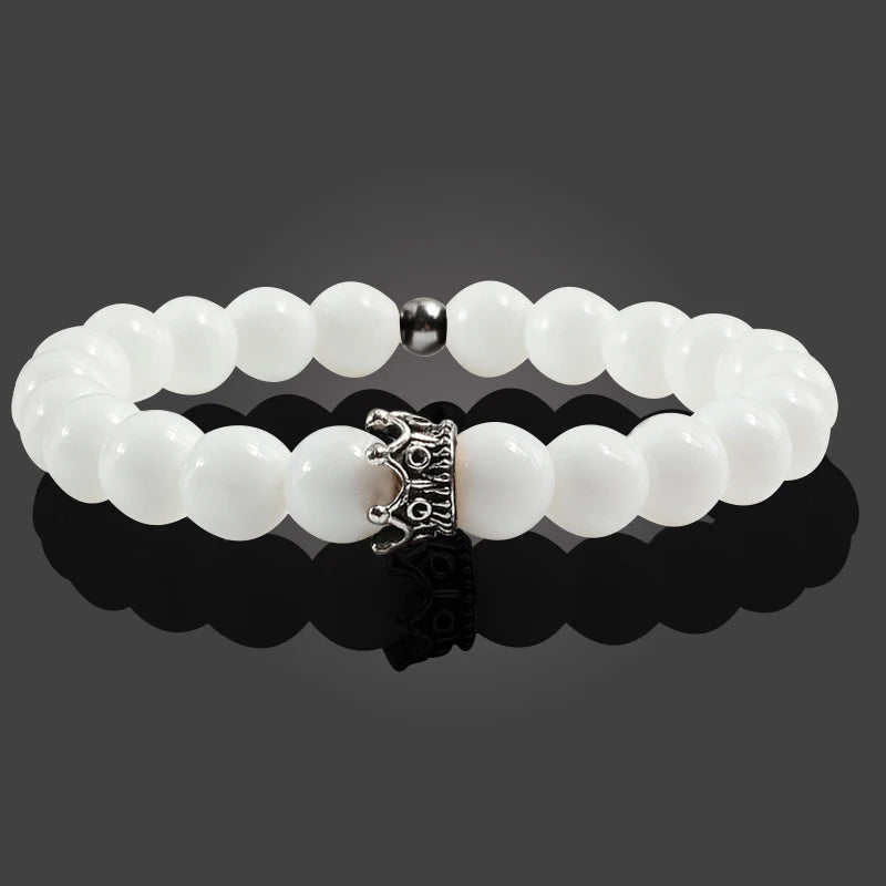 Charme Naturstein Schmuck Perlen Armbänder Paar Schwarze Krone Armband Männer mit Kupfer Perlen Armreif Frauen pulsera dorada