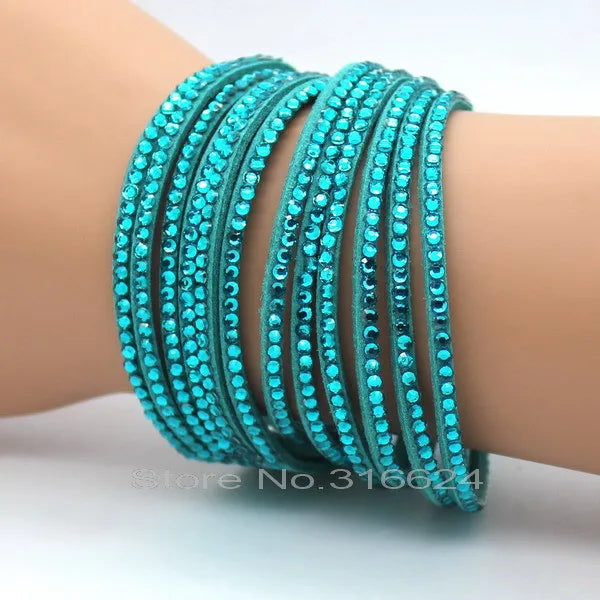 XQNI Marke Schmuck Schwarz Kristall Leder Armbänder Frauen Armreifen Trendy Mosaik Marke Strass Klassische Mädchen Charme Armbänder.