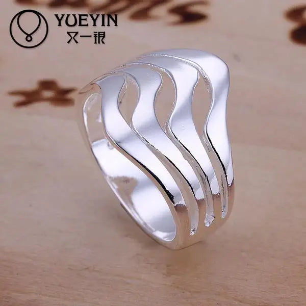 Versilberte Ringe für Frauen, Hochzeit, Party, Modeschmuck, klassischer Jahrestag, Wasserwellenform, Unisex-Paarring für Liebhaber