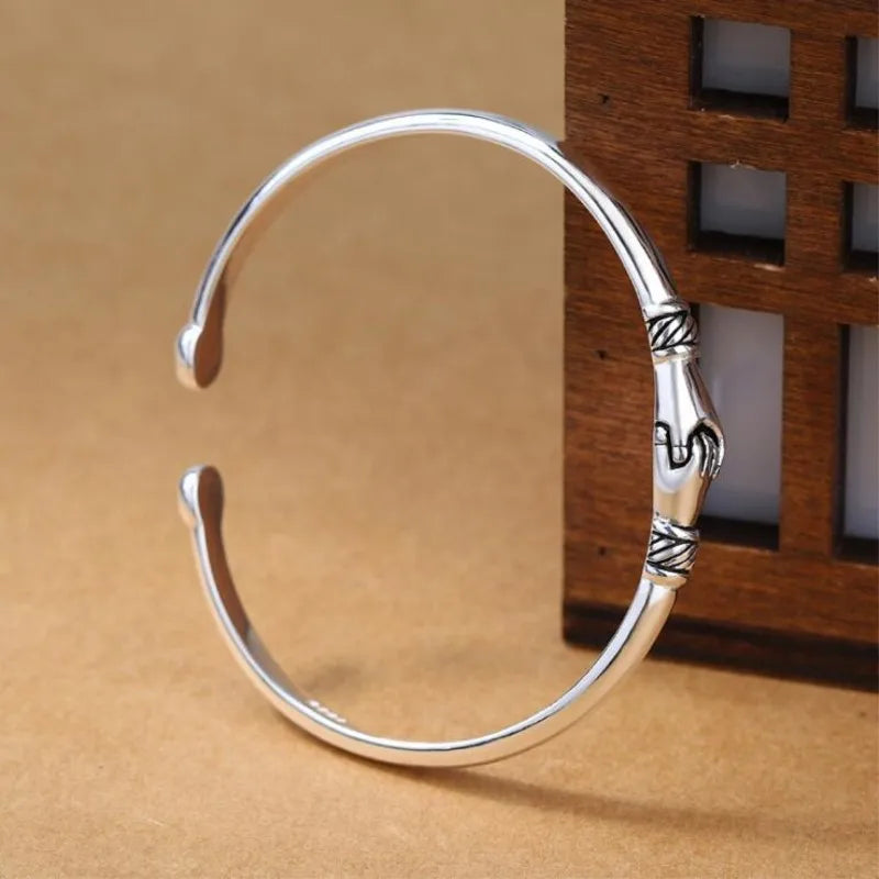 Neue Retro weibliche 925 Sterling Silber Schmuck Armbänder öffnen Handshake kreative Freundschaft Armreifen sl004