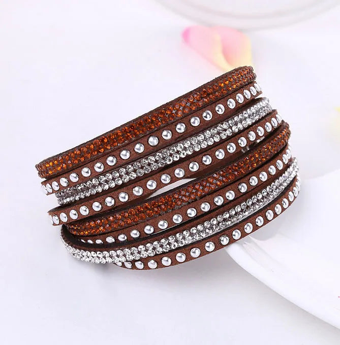 Punk-Lederarmband, neue Mode, Strass-Armband, Punk-Stil, mehrschichtige Armbänder und Armreifen, Nieten-Armband für Frauen 8087