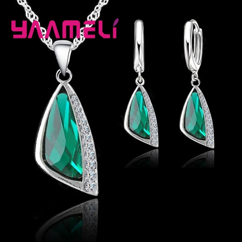 Große Förderung 925 Sterling Silber Schmuck Set Geometrische Österreichischen Kristall Strass Halskette Ohrring für Frauen Hochzeit Engagment