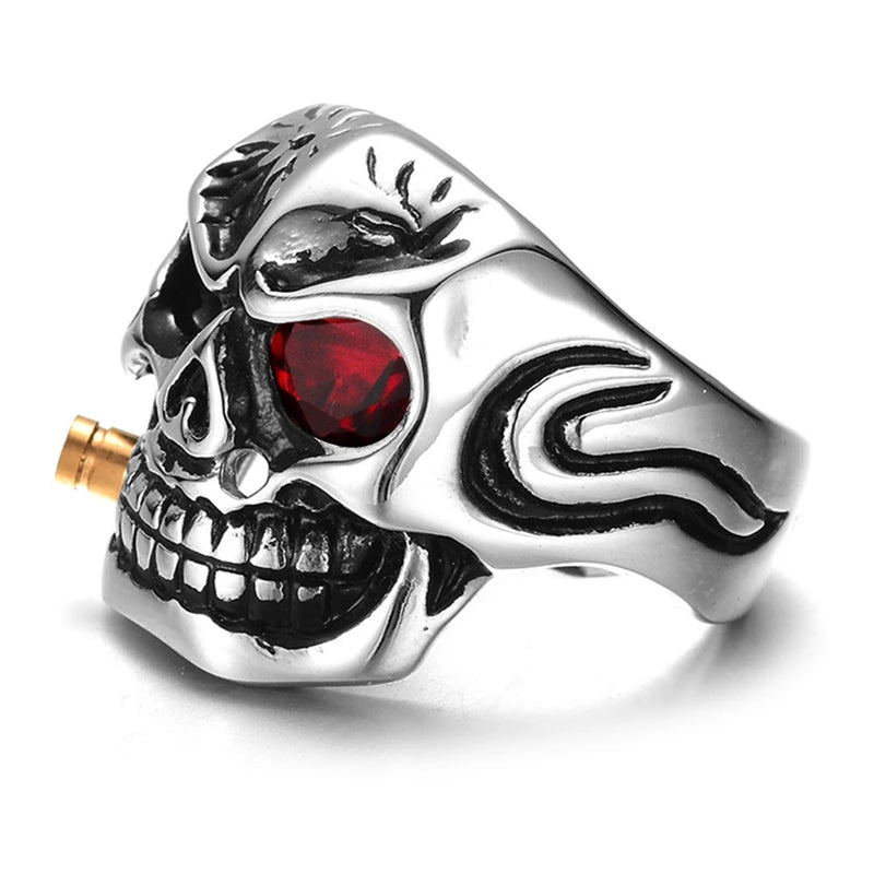 ZRM Mode Gold Rauchen Rohr Biker männer Ringe Rock Punk Schädel Ring Klar Rot Zirkon Auge Überzug Ringe Schmuck für Männer