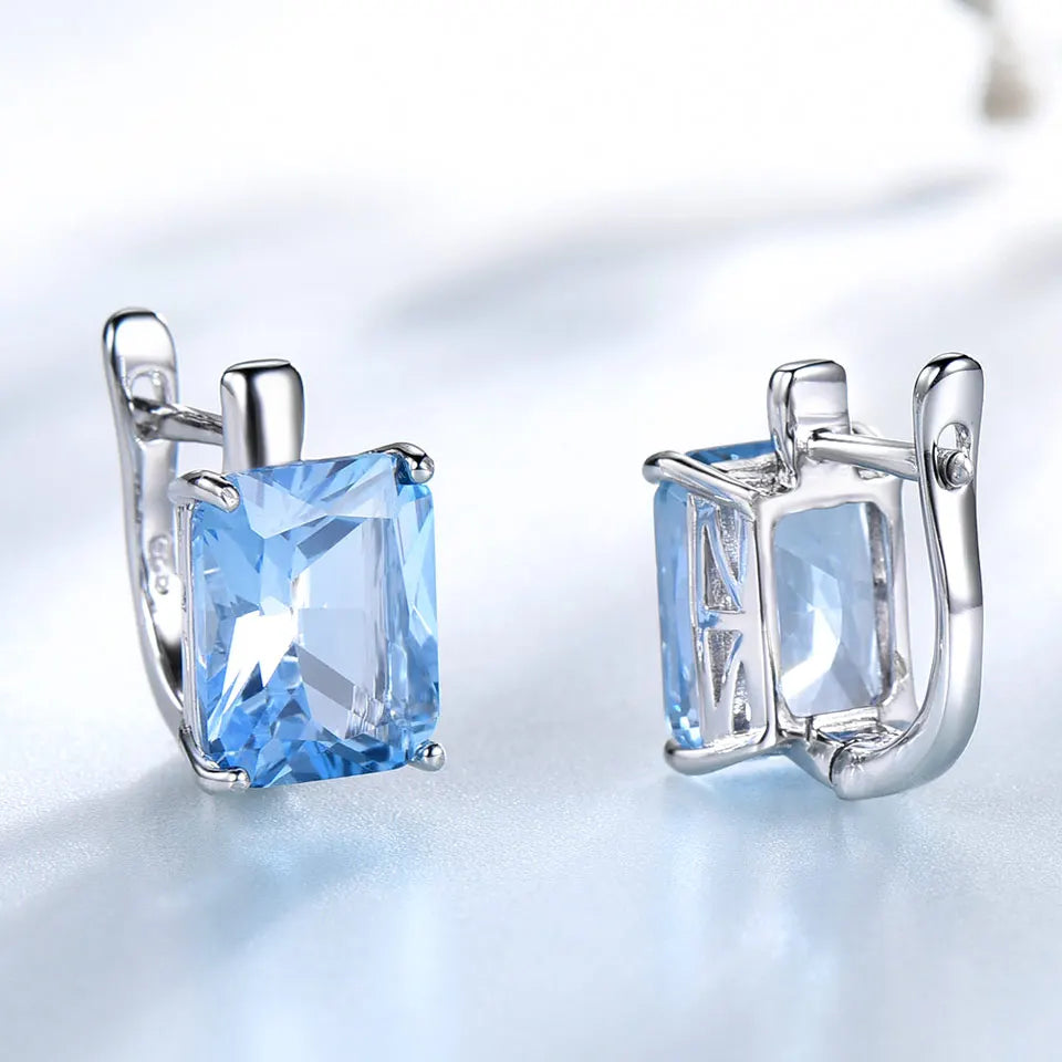 UMCHO Luxus Nano Sky Blue Topas Edelstein Schmuck Solide 925 Sterling Silber Clip Auf Ohrringe Für Frauen Geburtstag Geschenk Mode