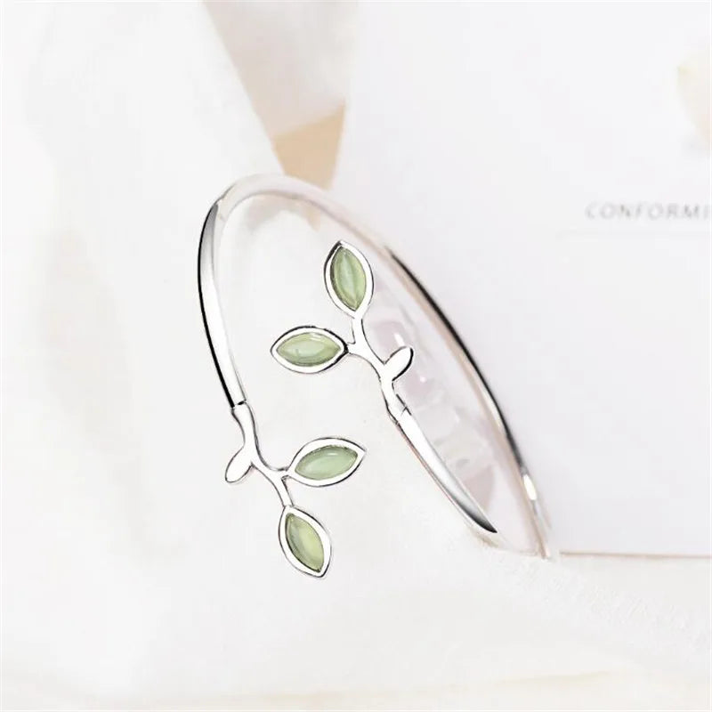 Neue schöne Spross exquisite koreanische Stil Mode Sterling Silber Schmuck Armbänder literarische Blätter Kristall Armreifen sl028