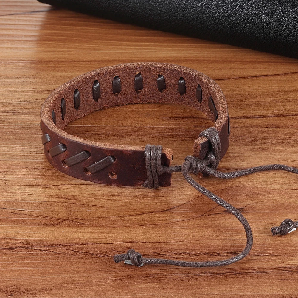 TYO Böhmen Spitze-up Stil Geometrische Twining Seil Kette PU Leder Armband Für Männer Schwarz & Braun Farbe Kette Zubehör schmuck