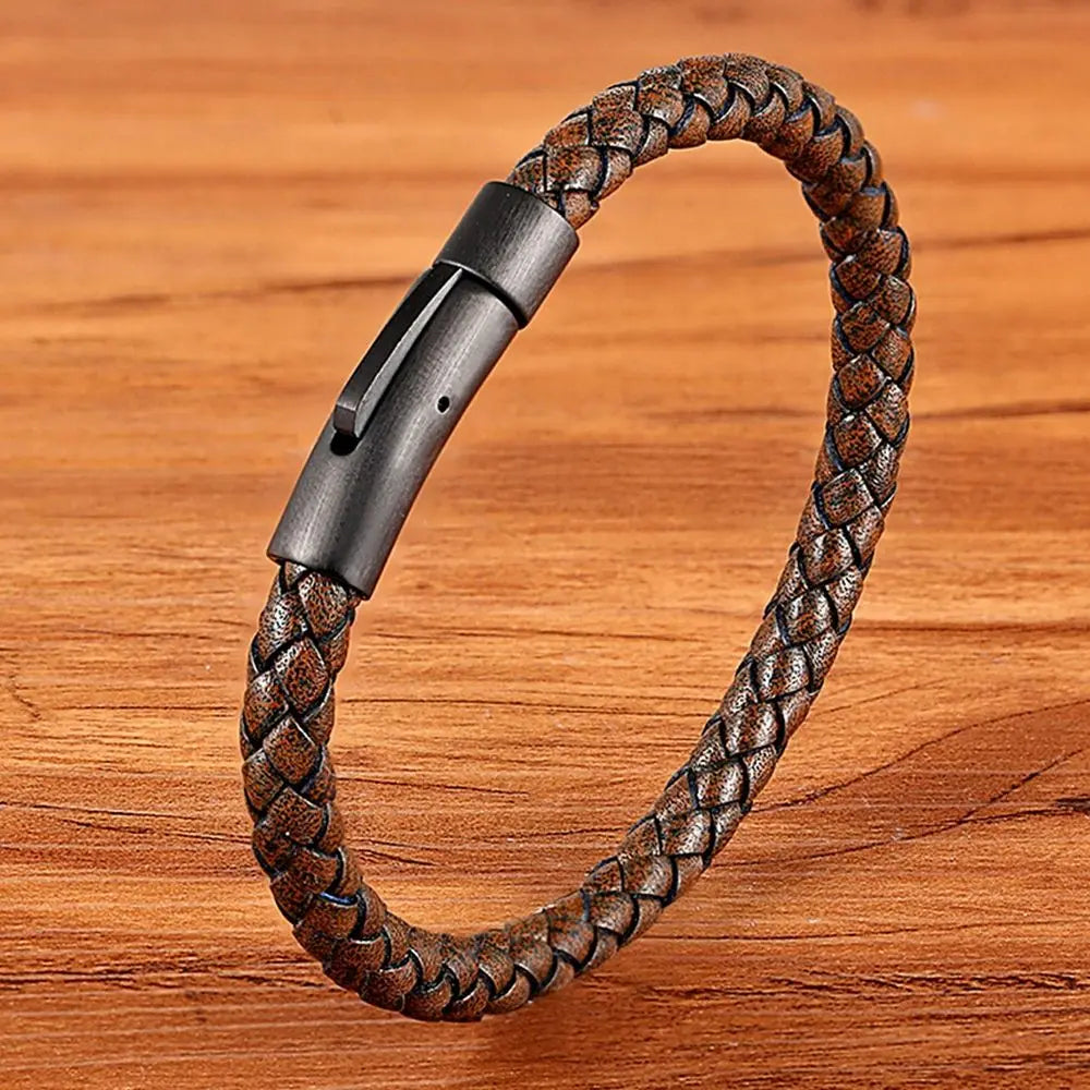 XQNI Neue Klassische Stil Männer Leder Armband Einfache Schwarz Edelstahl Knopf Neutral Zubehör Hand-gewebt Schmuck Geschenke