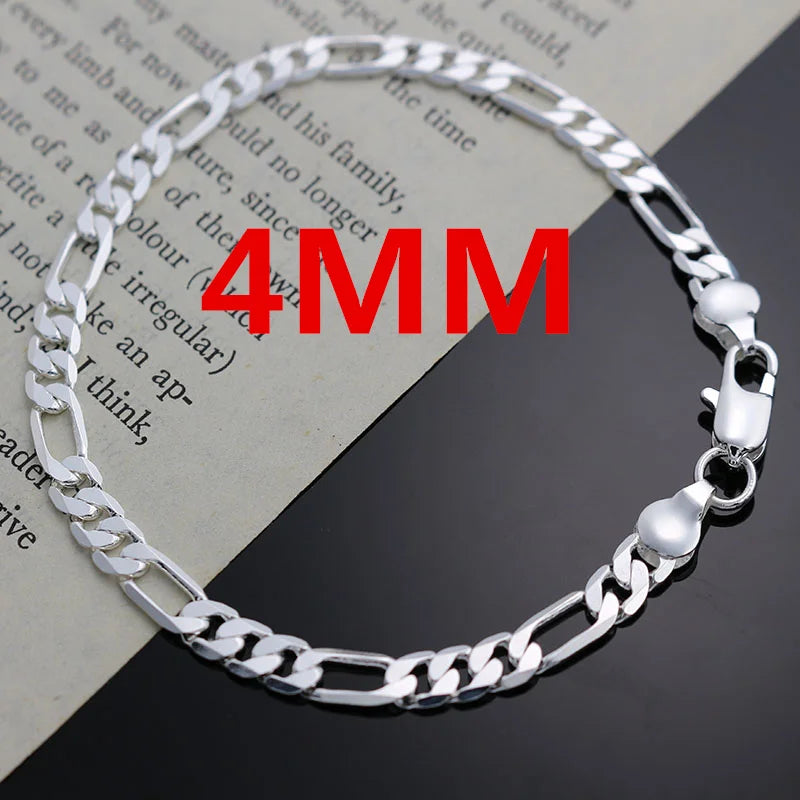 40-75 cm 925 Sterling Silber 4 mm Kette für Männer Frauen Armband Halskette Schmuckset Dame Weihnachtsgeschenk Charms Hochzeit