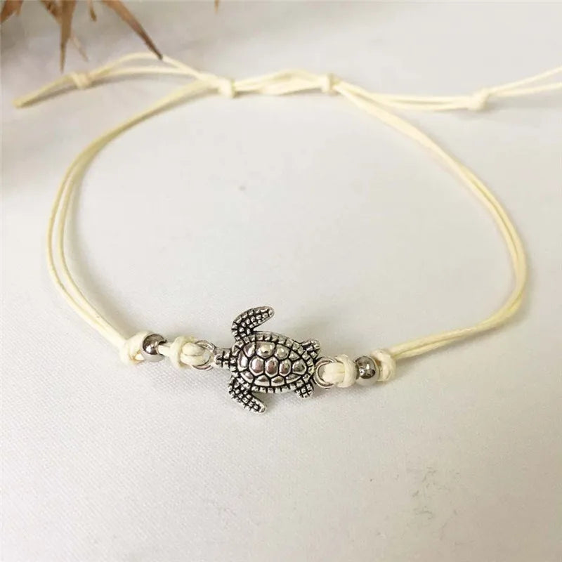 ZRM Mode Vintage Meeresschildkröte Fußkettchen Armband Dual-Use 3 Farben handgemachte Fußkettchen Strand Leder Seil Fußkettchen Schmuck