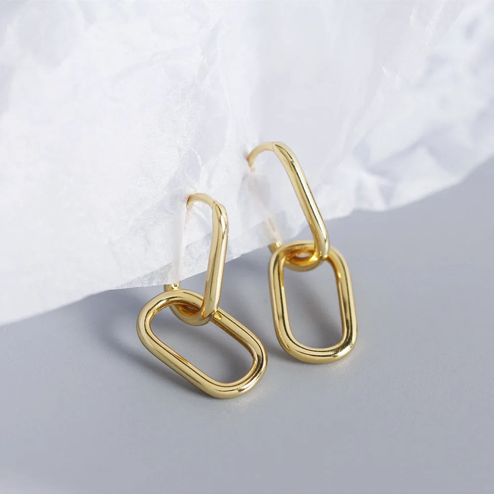 Authentische geometrische ovale Creolen aus 925er-Sterlingsilber für Damen, einfache abnehmbare Ohrringe im Metallstil für Damen E-073