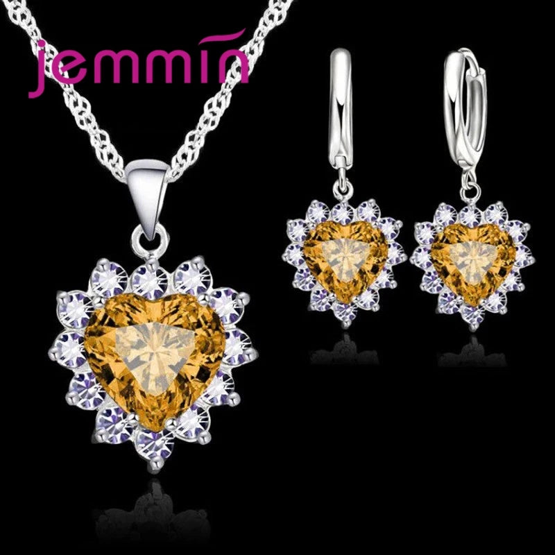 Top Verkauf Hochzeit Engagement Jahrestag Geschenk Schmuck Sets Solide 925 Sterling Silber Herz Anhänger Hoop Ohrringe für Frauen Mädchen