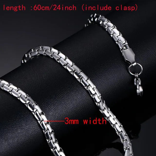 Männer Kette Halskette 60cm Lange Halskette 3mm Breite Halskette für Männer SilverTitanium Stahl Link Kette Halsketten Männer