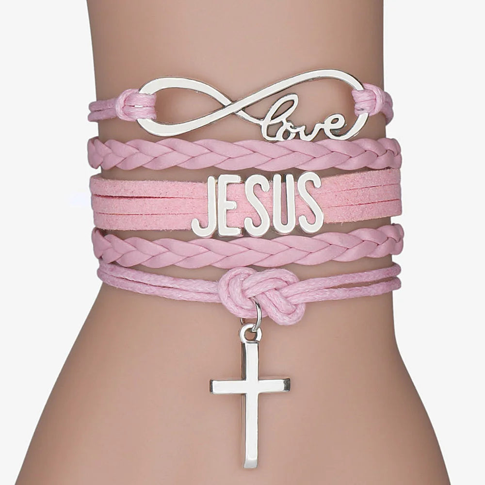 Mehrschichtiges Lederarmband „Jesus Loves Letter“, mehrschichtiges Wickelkreuz, christliche Lederarmbänder für Männer und Frauen, klassischer Schmuck