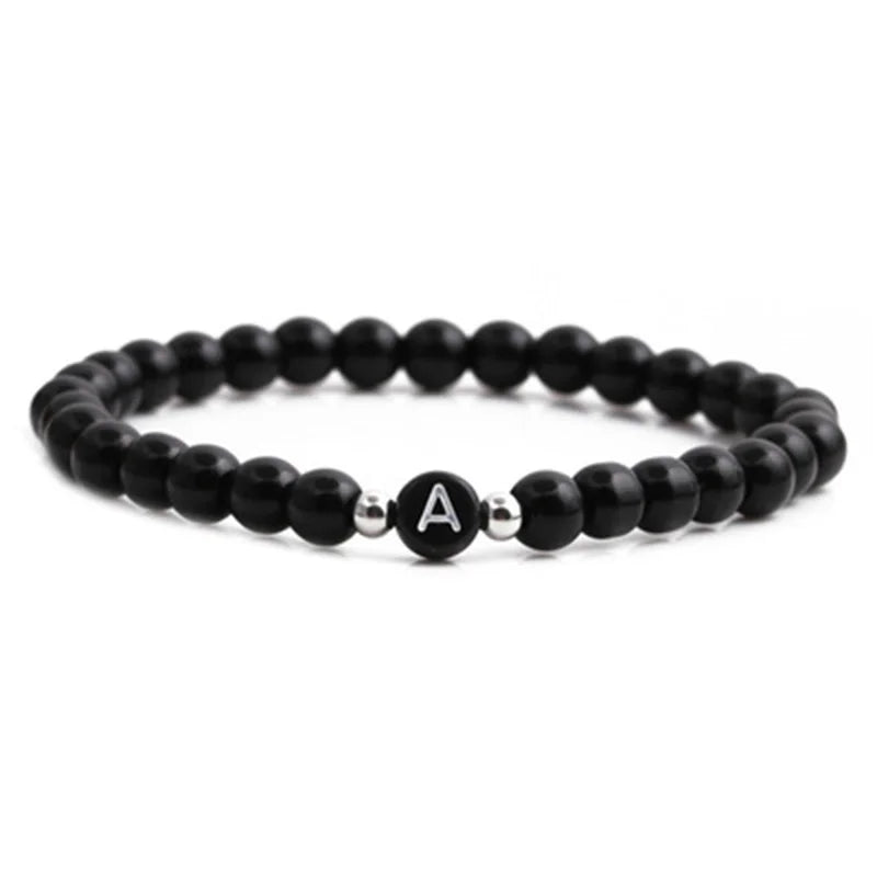 Armband, schwarze und weiße Perle, 26 Buchstaben, Armband für frohes neues Jahr, Geschenk