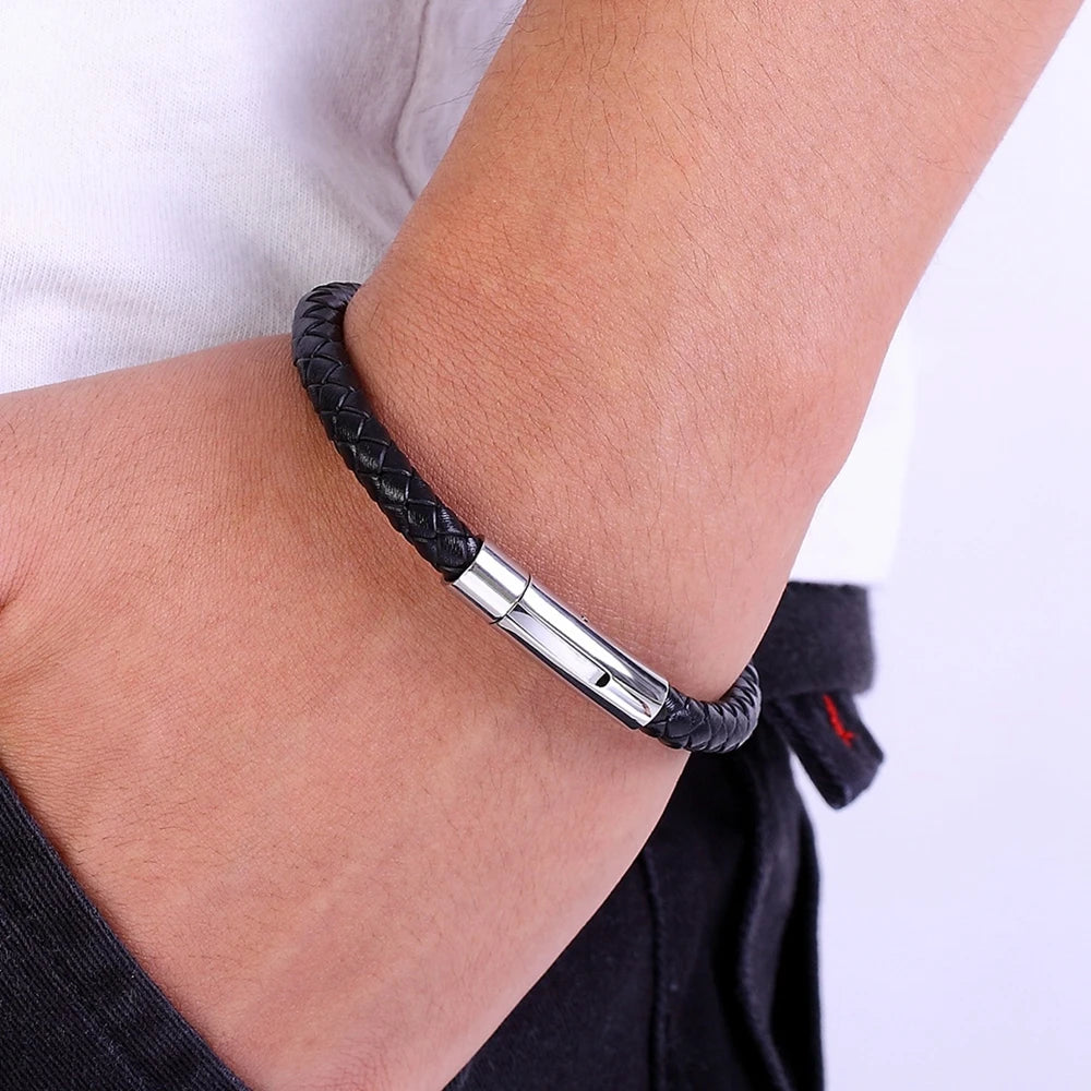 XQNI OL-Stil, mehrfarbiger Edelstahlknopf, schlichtes Design, Herren-Lederarmband, DIY & individuelles Logo, Geburtstag, Valentinstag, Geschenk