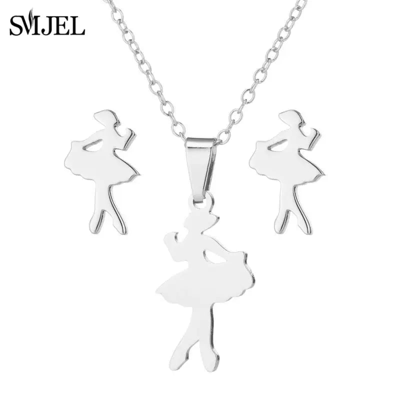 Tanzen Ballett Frauen Mädchen Ohrring Mode Ballerina Halsketten Gold Farbe Edelstahl Schmuck Set Zubehör Club Sport Geschenk