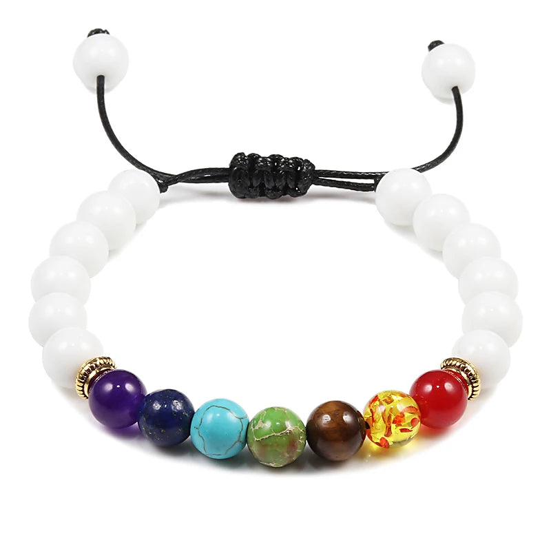 7-Chakra-Perlen, natürliches Lava-Tigerauge-Stein-Armband für Damen und Herren, Heilung, Gleichgewichtstherapie, Armbänder, Schmuck, Gebet, verstellbar
