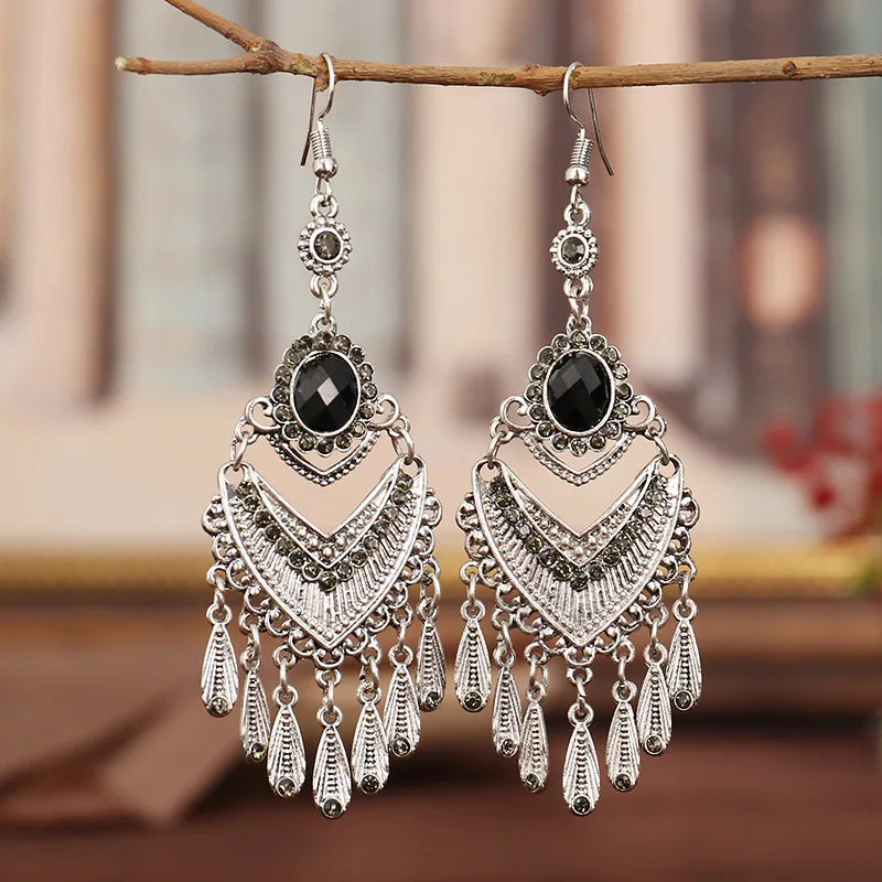 Vintage Mehrfarbige Kristall Strass Böhmische Ohrringe Für Frauen Ethnische Gypsy Geometrische Quaste Layered Boho Statement Ohrringe
