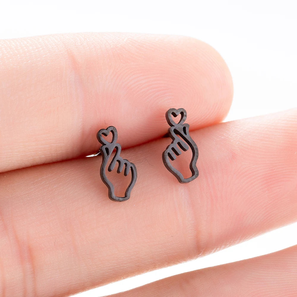 K-Pop Edelstahl Handfigur Liebe Ohrstecker als Herz Ohrring Romantischer Hipster Liebhaber Schmuck Frauen Bronics Geschenk