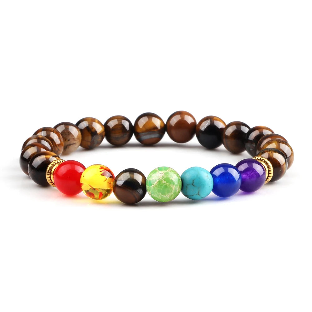 2 Stücke Naturstein 7 Chakra Heilung Perlen Einstellbare Geflochtene Armbänder Männer 8mm Lava Stretch-armband Frauen Reiki Buddha Schmuck