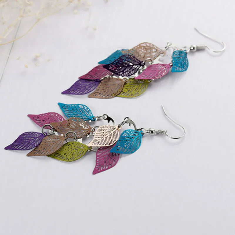 8 jahreszeiten Mode Vintage Tropfen Ohrringe Blatt Bunte Feder Anhänger Quaste Für Frauen Ohrringe Zubehör Schmuck 2022 Trend