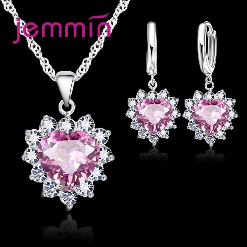 Top Verkauf Hochzeit Engagement Jahrestag Geschenk Schmuck Sets Solide 925 Sterling Silber Herz Anhänger Hoop Ohrringe für Frauen Mädchen