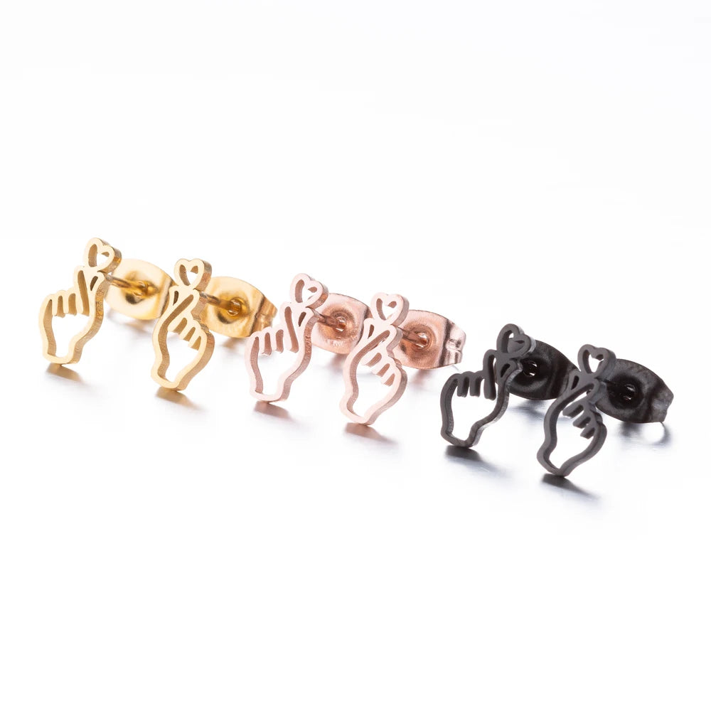 K-Pop Edelstahl Handfigur Liebe Ohrstecker als Herz Ohrring Romantischer Hipster Liebhaber Schmuck Frauen Bronics Geschenk