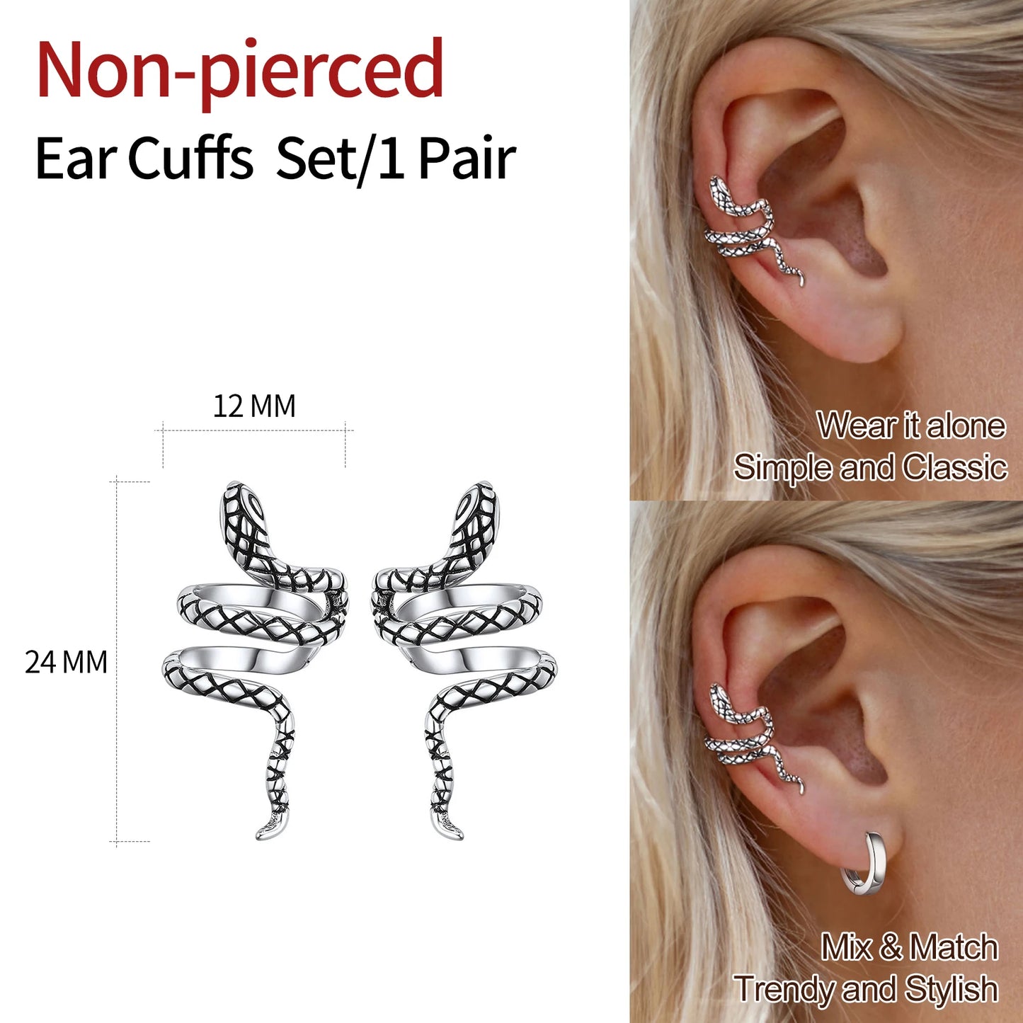 S925 Sterling Silber Schlange Ohr Manschette Helix Knorpel Clip auf Ohrringe Nicht Piercing Ohrringe für Frauen CP541