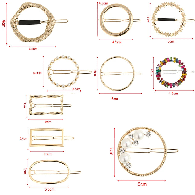 Frauen Mädchen Haar Clips Haarspange Gold Silber Metall Kreis Geometrie Haar Griffe Koreanische Kristall Birne Haarnadeln Halter Haar Zubehör