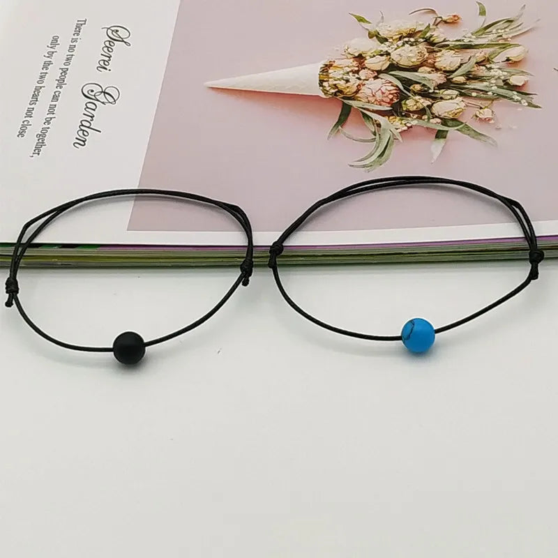 2 teile/satz Matte Schwarz Stein Naturstein Perlen Armband Rote Schnur Flechten Paar Armbänder für Männer Frauen Wunsch Schmuck