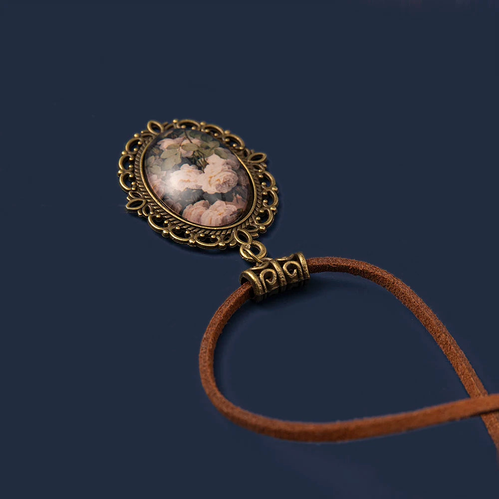 Vintange Weiß Rose Blumen zeit gem Anhänger Halskette Leder Seil Kette Halskette Frauen Modeschmuck SX-25