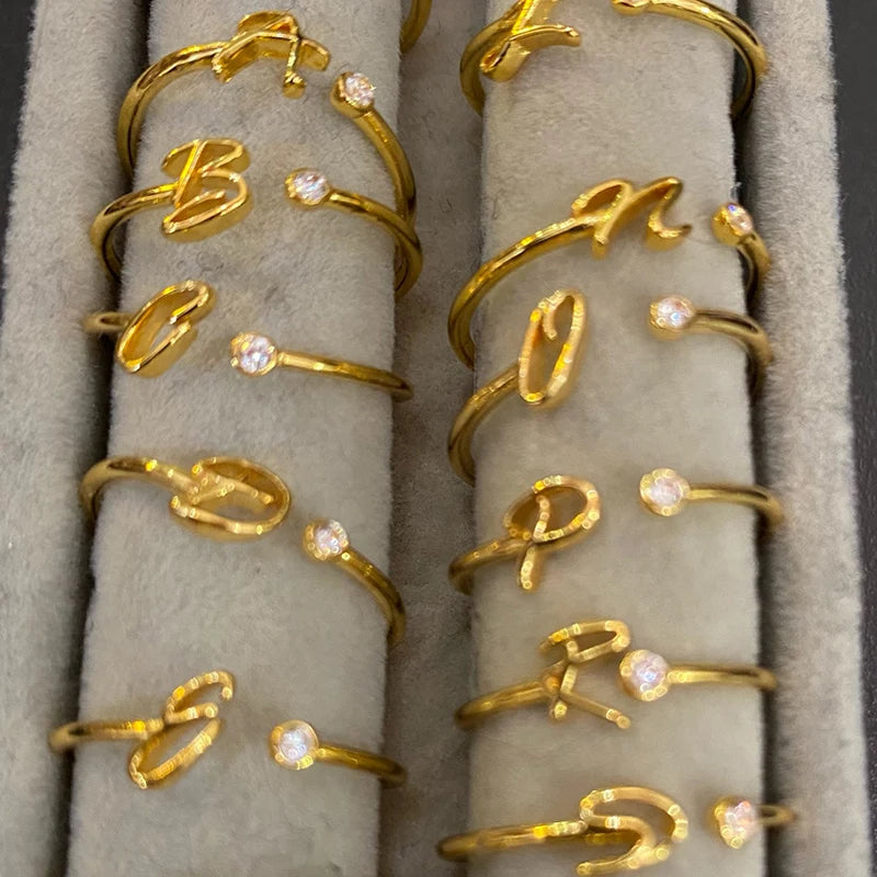 A-Z-Anfangsringe für Frauen, offen, verstellbar, Edelstahl, Ehering, 2025, Trend, Goldfarbe, Paar-Schmuck, Accessoires, Geschenk