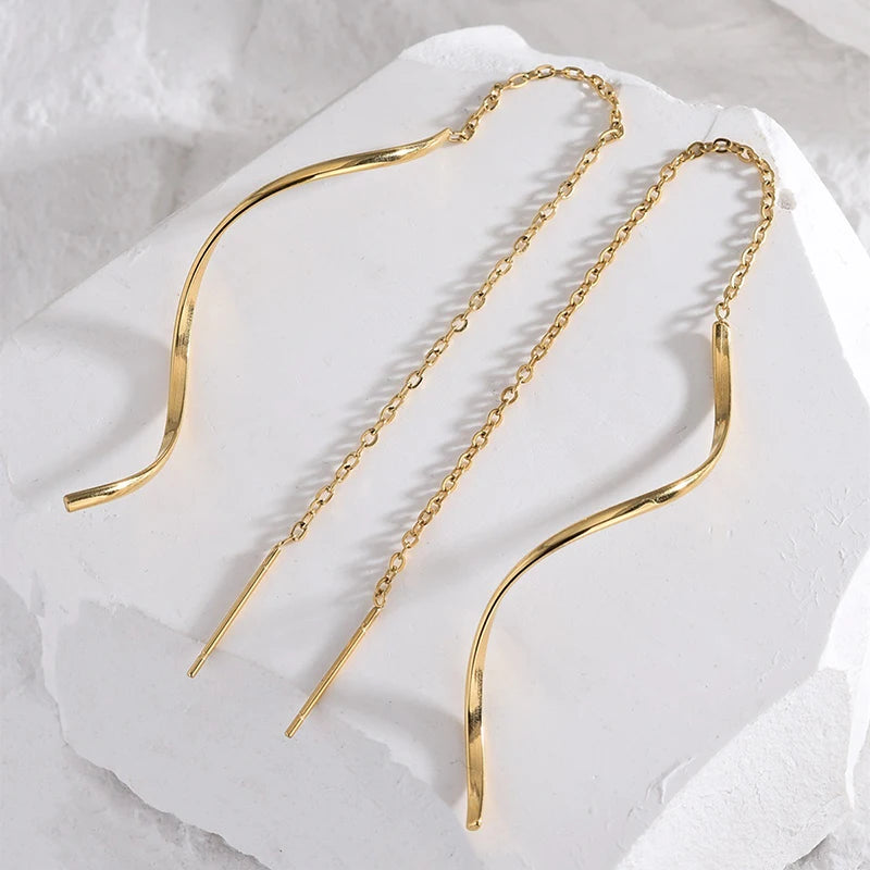 316L Edelstahl Lange Quaste Ohrringe Für Frauen Elegante Einfache Gold Farbe Tropfen Ohrring Stilvolle Schmuck Persönlichkeit Geschenk