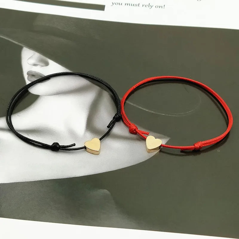 2 stücke goldene silberne Farbe Glück Armband rot schwarz weiß Farbe Seil Armband verstellbare Liebe Herz Paar Armband Großhandel