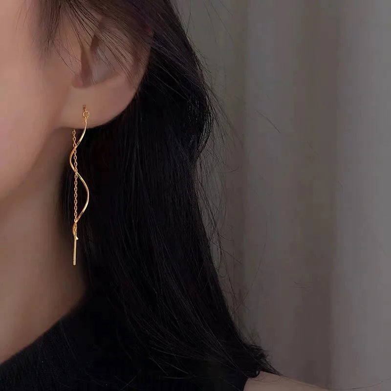 316L Edelstahl Lange Quaste Ohrringe Für Frauen Elegante Einfache Gold Farbe Tropfen Ohrring Stilvolle Schmuck Persönlichkeit Geschenk