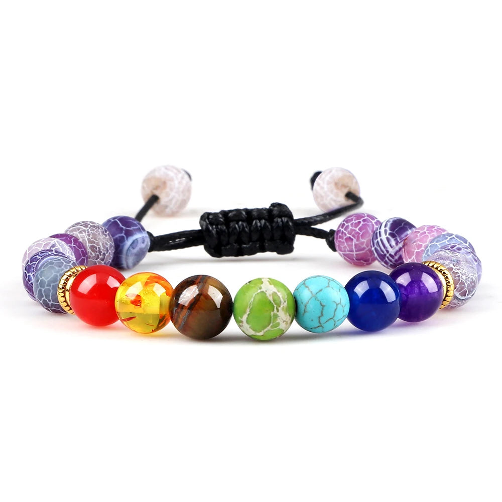 2 Stücke Naturstein 7 Chakra Heilung Perlen Einstellbare Geflochtene Armbänder Männer 8mm Lava Stretch-armband Frauen Reiki Buddha Schmuck