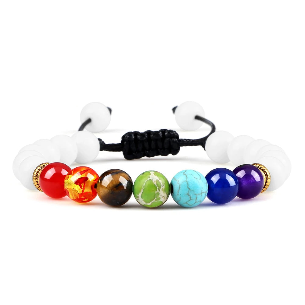 2 Stücke Naturstein 7 Chakra Heilung Perlen Einstellbare Geflochtene Armbänder Männer 8mm Lava Stretch-armband Frauen Reiki Buddha Schmuck