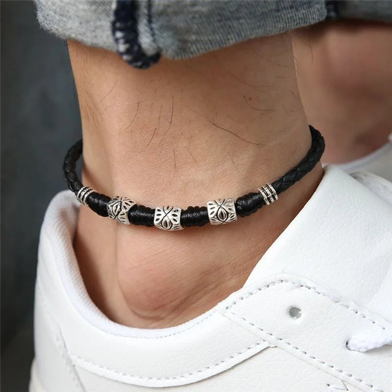 Verstellbare handgemachte coole einfache Blatt-Fußkettchen gewebt verstellbares Seil Glücksfuß-Armband für Frauen Männer Schmuck