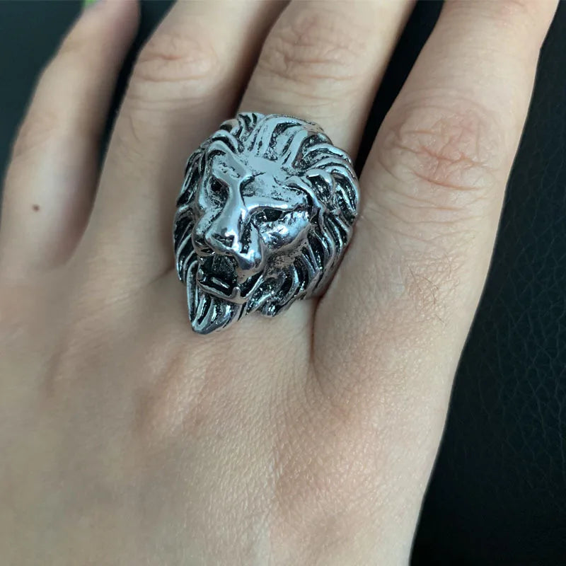 ZRM Vintage Ring Hip Hop Lion Kopf Ringe Für Männer Punk Tier Ringe Für Jungen Unisex Finger Ring Schmuck Geschenk