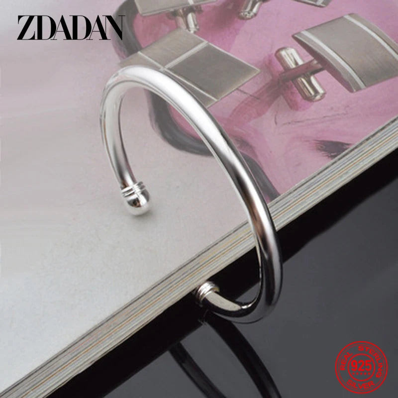 Zdadan Sterling Silber einfache Doppel perlen offene Manschette Armband & Armreif für Frauen Hochzeits schmuck Party Geschenke