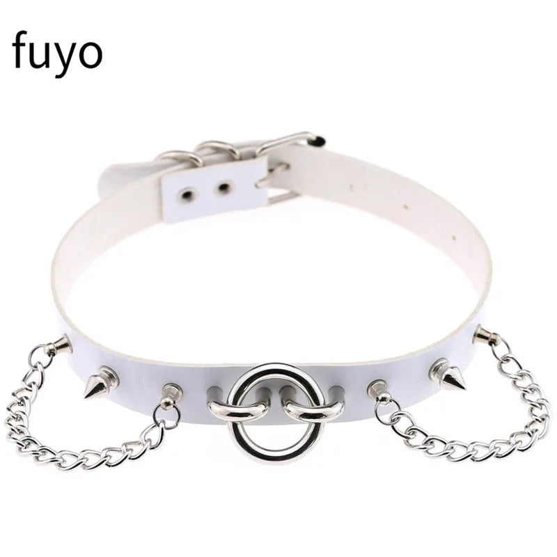 Weiß Sexy Vegan Choker Halsketten Punk Harajuku Goth Kragen Kette Traktion Halskette Leder Bondage Cosplay Party Schmuck Grunge