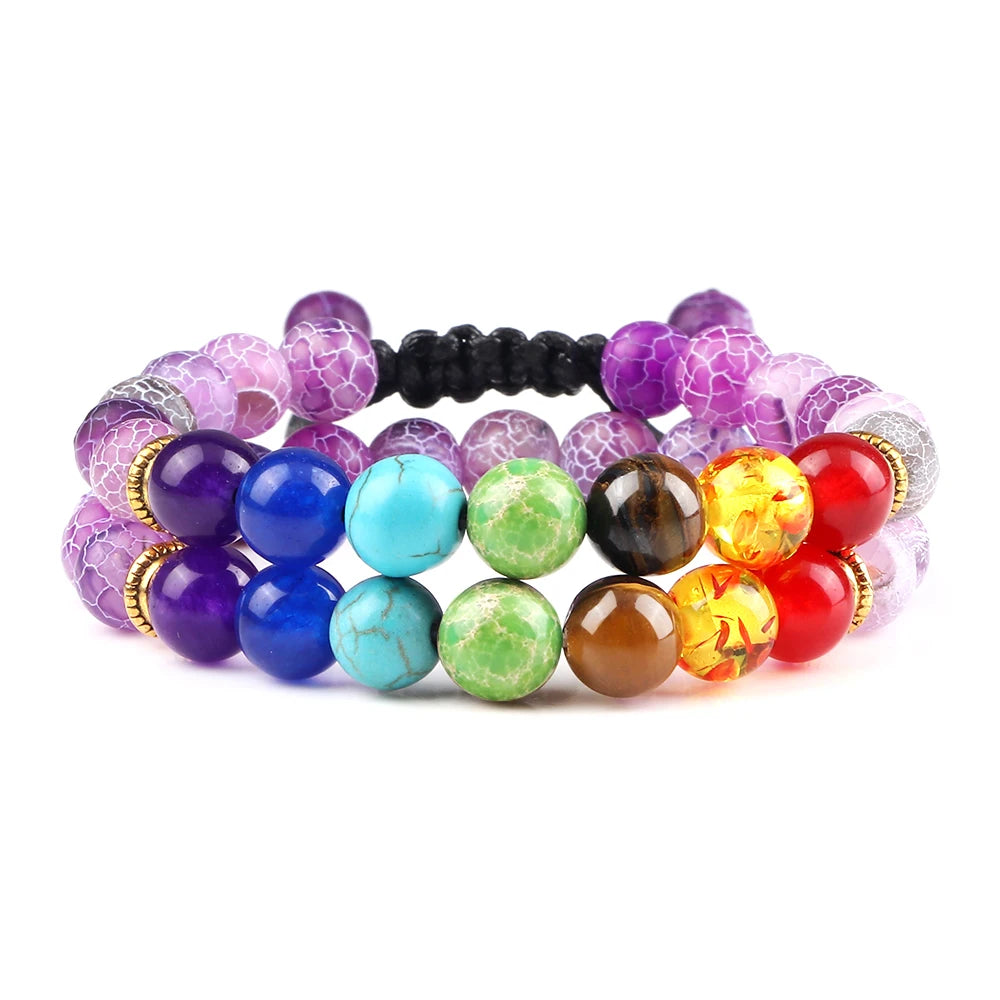 2 Stücke Naturstein 7 Chakra Heilung Perlen Einstellbare Geflochtene Armbänder Männer 8mm Lava Stretch-armband Frauen Reiki Buddha Schmuck