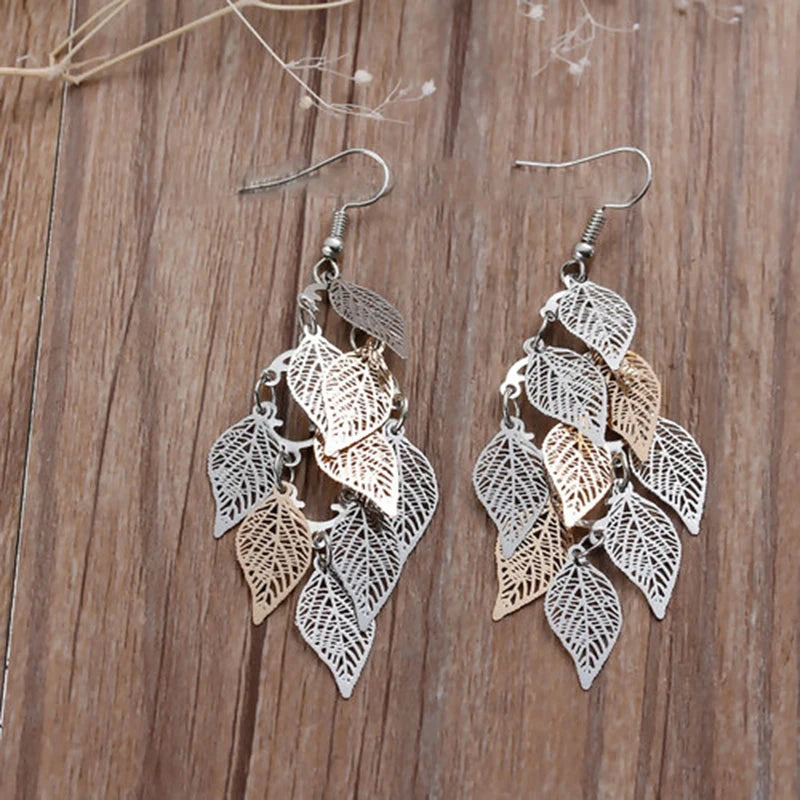 8 jahreszeiten Mode Vintage Tropfen Ohrringe Blatt Bunte Feder Anhänger Quaste Für Frauen Ohrringe Zubehör Schmuck 2022 Trend