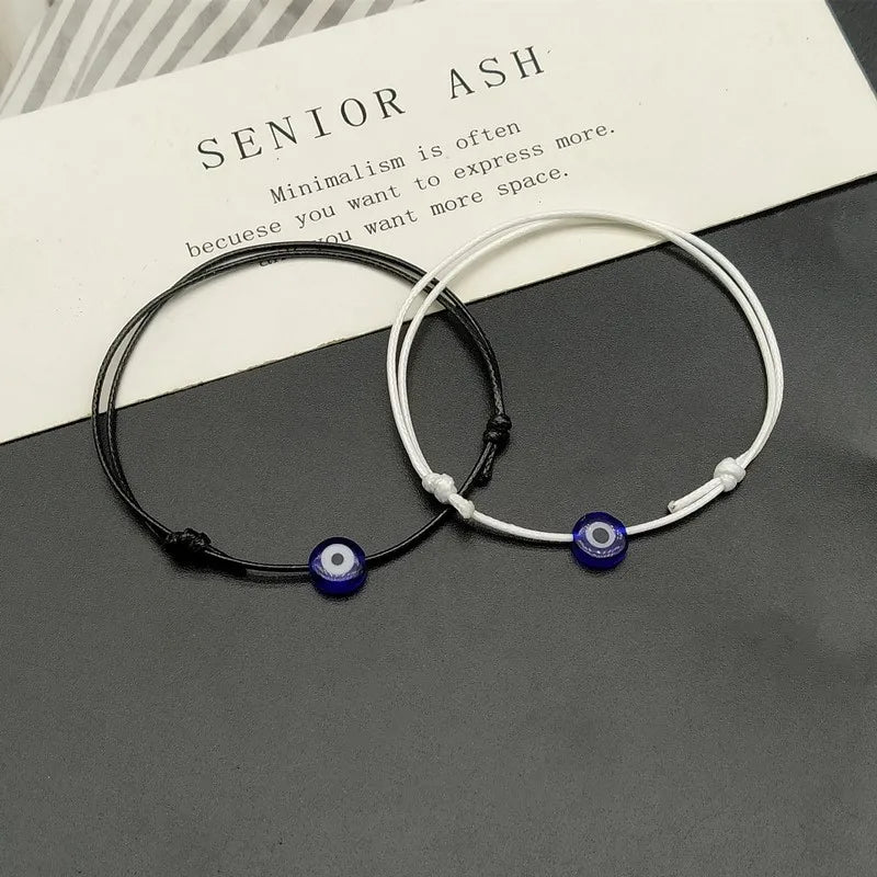2 stücke Einstellbare Glück Schwarz Rot String Armbänder Flache Blaue Bösen blick Woven Männer Glück Armband Frauen Femme Neue Mode Schmuck