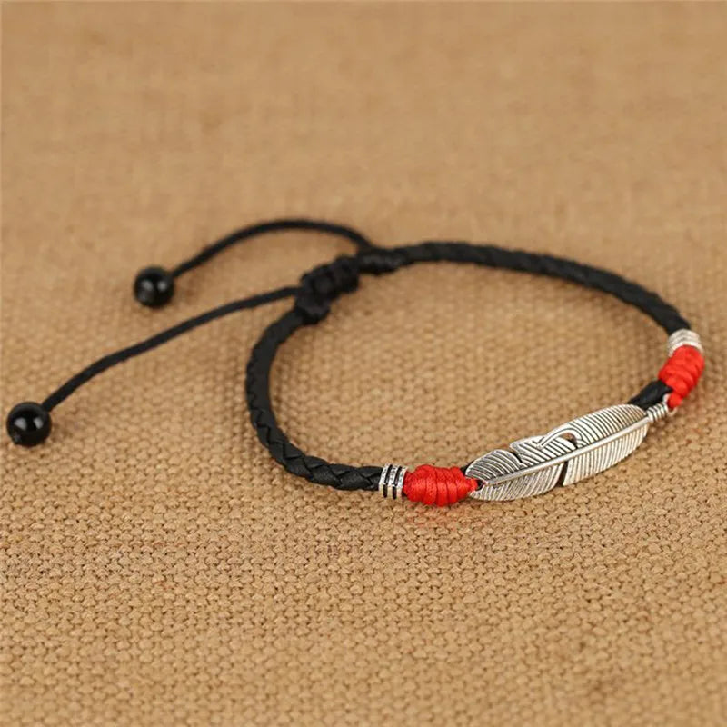 Verstellbare handgemachte coole einfache Blatt-Fußkettchen gewebt verstellbares Seil Glücksfuß-Armband für Frauen Männer Schmuck