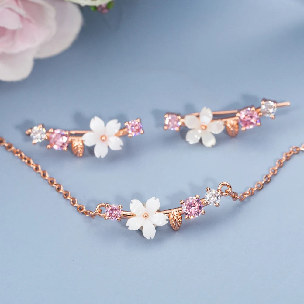 Mode Hochzeit Braut Zirkonia Schmuck Sets Für Frauen Romantische Shell Blume Halsband Elegante Perle Halsketten Ohrringe Bijoux Geschenk