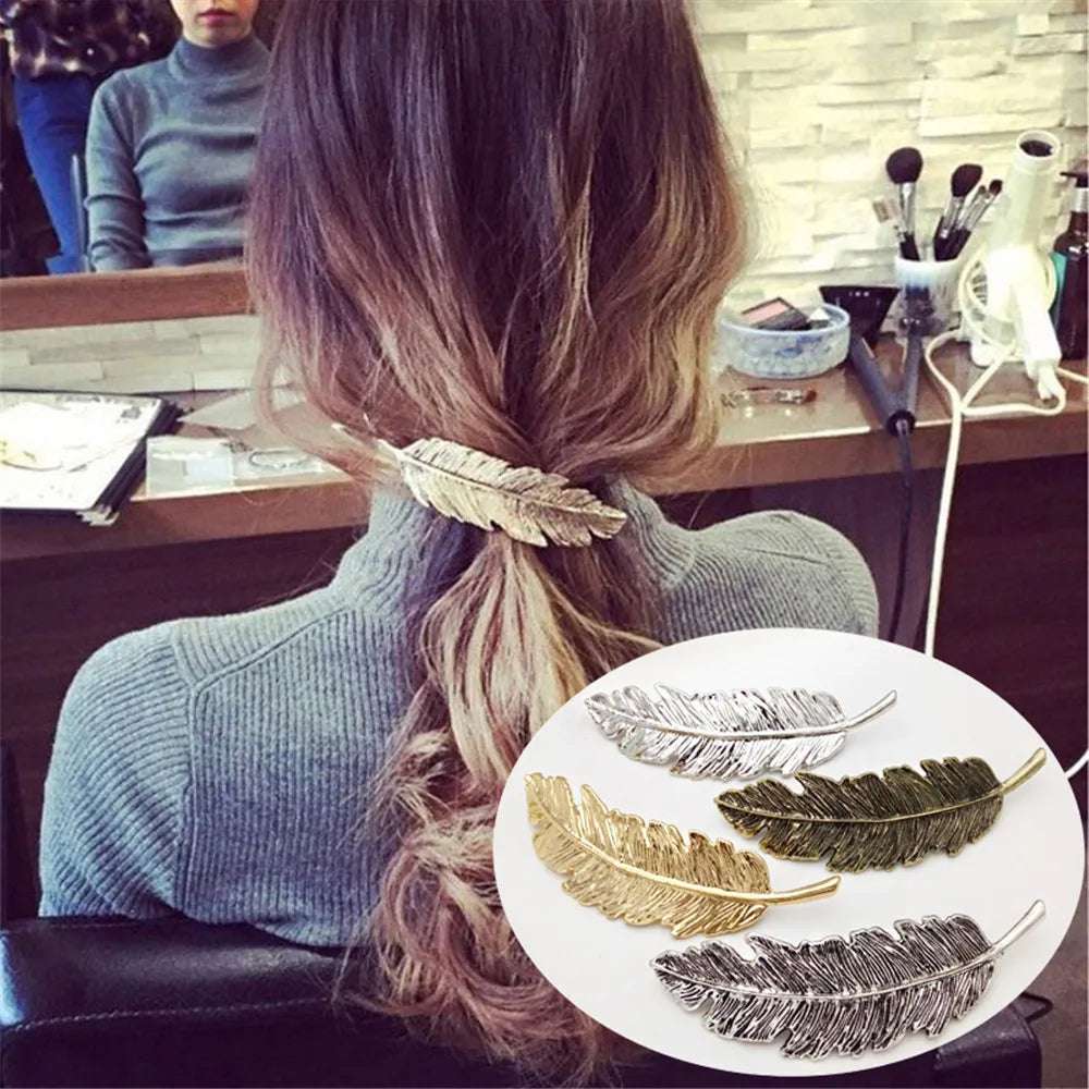 Neue Legierung Vintage Haar Clip Feder Blatt Form Haarspange Metall Haarnadeln Für Frauen Dame Headwear Haar Zubehör