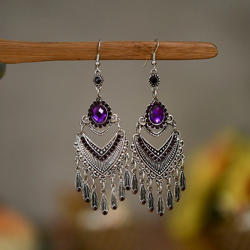 Vintage Mehrfarbige Kristall Strass Böhmische Ohrringe Für Frauen Ethnische Gypsy Geometrische Quaste Layered Boho Statement Ohrringe